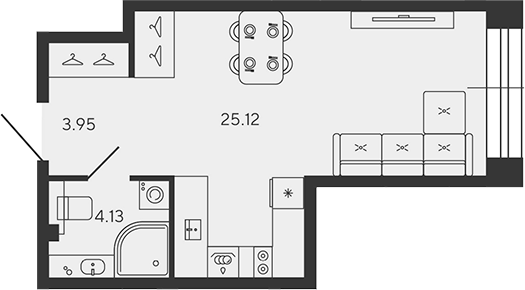 Планировка — BASHNI ELEMENT, Студия, 33 м²