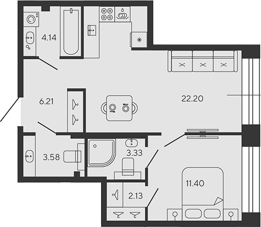 Планировка — BASHNI ELEMENT, 2-комн., 53 м²