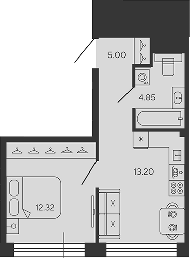 Планировка — BASHNI ELEMENT, 1-комн., 35 м²