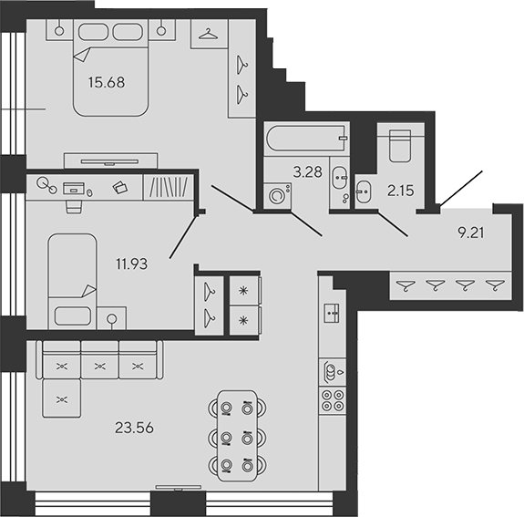 Планировка — BASHNI ELEMENT, 3-комн., 66 м²