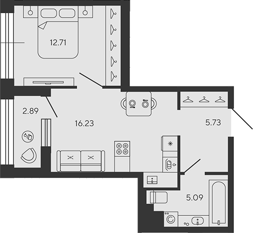 Планировка — BASHNI ELEMENT, 2-комн., 40 м²