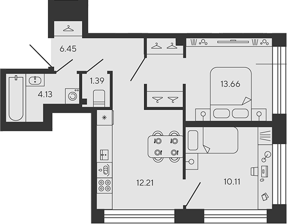 Планировка — BASHNI ELEMENT, 2-комн., 48 м²
