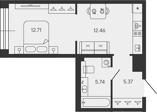 Планировка — BASHNI ELEMENT, Студия, 36 м²