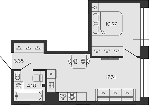 Планировка — BASHNI ELEMENT, 2-комн., 36 м²