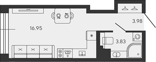 Планировка — BASHNI ELEMENT, Студия, 24 м²
