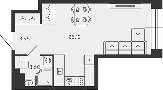 Планировка — BASHNI ELEMENT, Студия, 33 м²