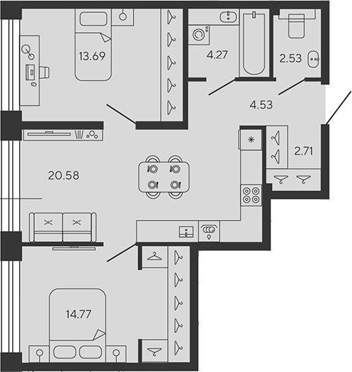 Планировка — BASHNI ELEMENT, 3-комн., 63 м²