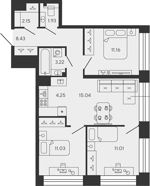 Планировка — BASHNI ELEMENT, 4-комн., 68 м²