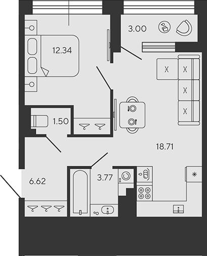 Планировка — BASHNI ELEMENT, 2-комн., 43 м²