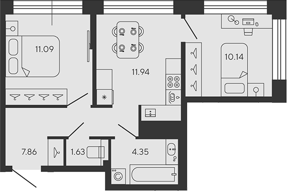 Планировка — BASHNI ELEMENT, 2-комн., 47 м²