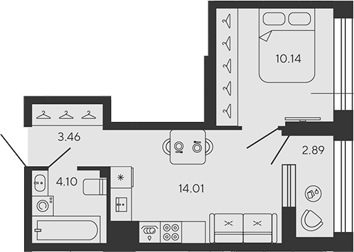 Планировка — BASHNI ELEMENT, 2-комн., 32 м²