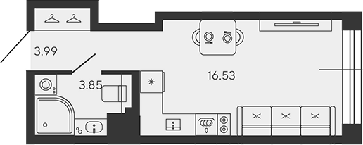 Планировка — BASHNI ELEMENT, Студия, 24 м²