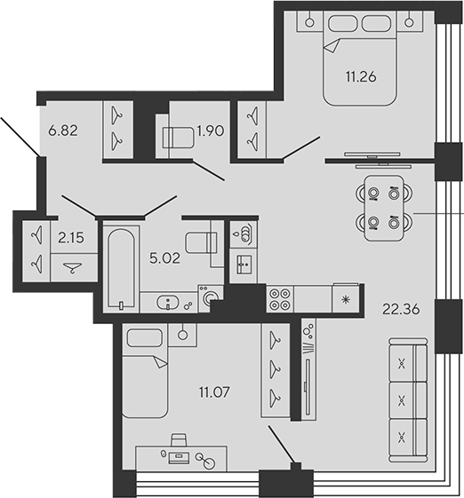 Планировка — BASHNI ELEMENT, 3-комн., 61 м²