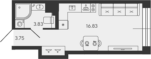 Планировка — BASHNI ELEMENT, Студия, 24 м²