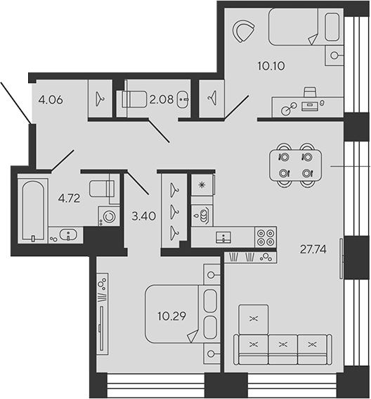 Планировка — BASHNI ELEMENT, 3-комн., 62 м²
