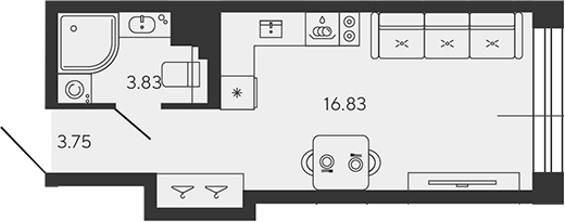 Планировка — BASHNI ELEMENT, Студия, 24 м²