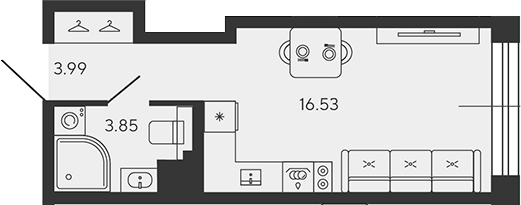 Планировка — BASHNI ELEMENT, Студия, 24 м²