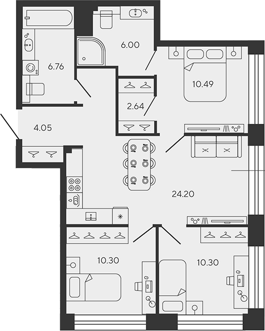 Планировка — BASHNI ELEMENT, 4-комн., 75 м²