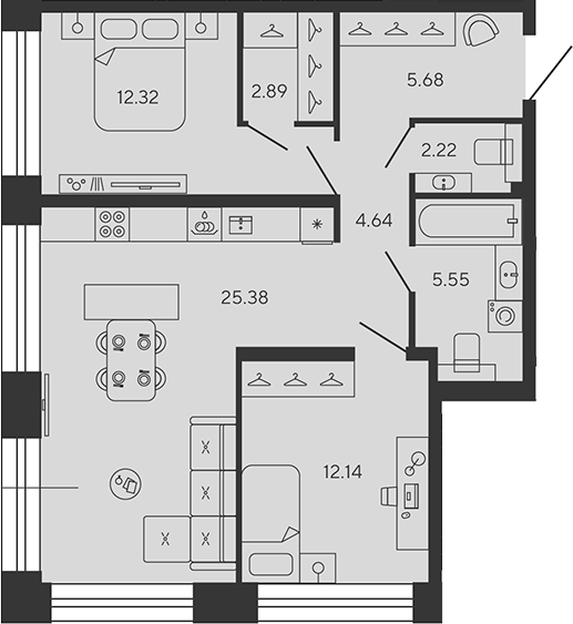 Планировка — BASHNI ELEMENT, 3-комн., 71 м²