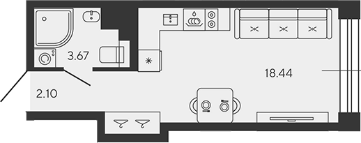 Планировка — BASHNI ELEMENT, Студия, 24 м²