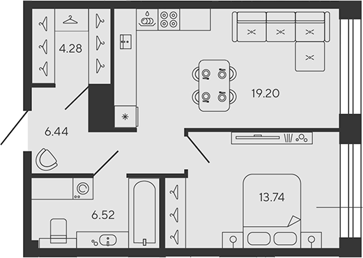 Планировка — BASHNI ELEMENT, 2-комн., 50 м²