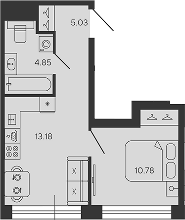 Планировка — BASHNI ELEMENT, 1-комн., 34 м²