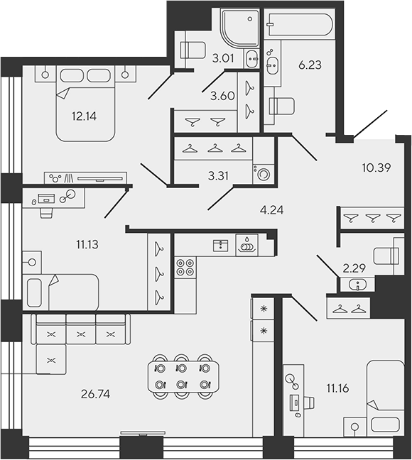 Планировка — BASHNI ELEMENT, 4-комн., 94 м²