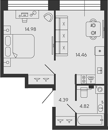 Планировка — BASHNI ELEMENT, 2-комн., 39 м²