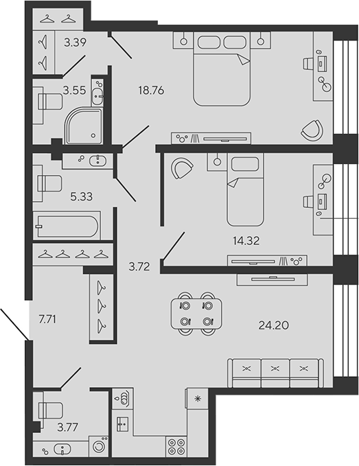 Планировка — BASHNI ELEMENT, 3-комн., 85 м²