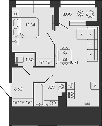 Планировка — BASHNI ELEMENT, 2-комн., 43 м²