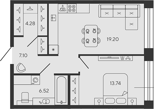 Планировка — BASHNI ELEMENT, 2-комн., 51 м²