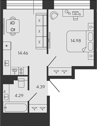 Планировка — BASHNI ELEMENT, 2-комн., 38 м²