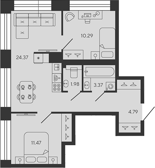Планировка — BASHNI ELEMENT, 3-комн., 56 м²