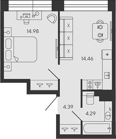 Планировка — BASHNI ELEMENT, 2-комн., 38 м²