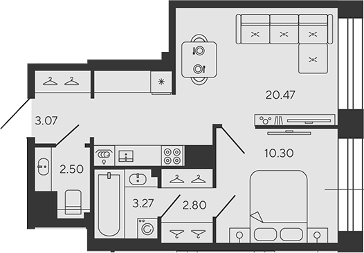 Планировка — BASHNI ELEMENT, 2-комн., 42 м²