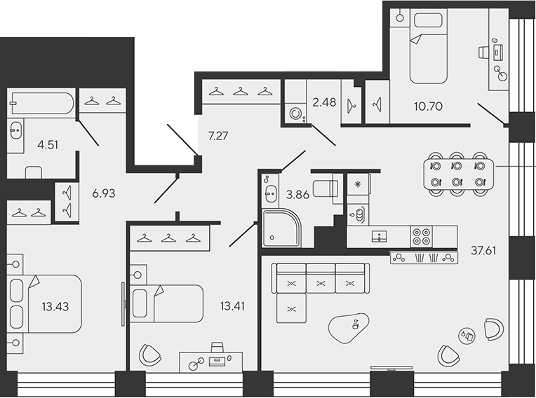 Планировка — BASHNI ELEMENT, 4-комн., 100 м²