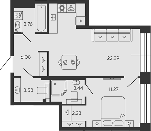 Планировка — BASHNI ELEMENT, 2-комн., 53 м²