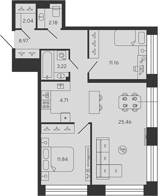 Планировка — BASHNI ELEMENT, 3-комн., 69 м²