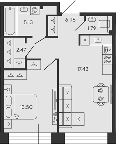 Планировка — BASHNI ELEMENT, 2-комн., 47 м²