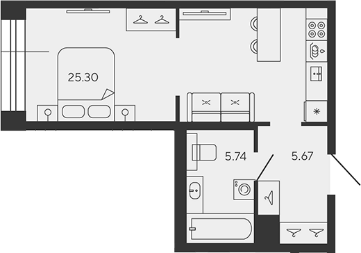 Планировка — BASHNI ELEMENT, Студия, 37 м²