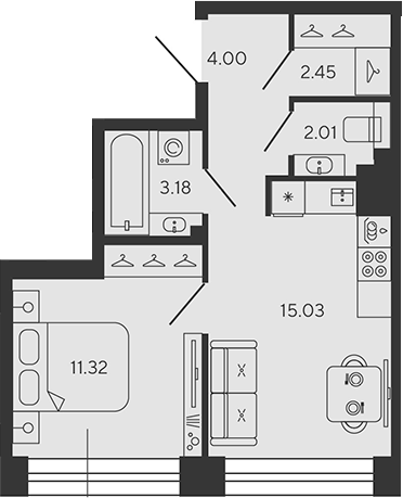 Планировка — BASHNI ELEMENT, 2-комн., 38 м²