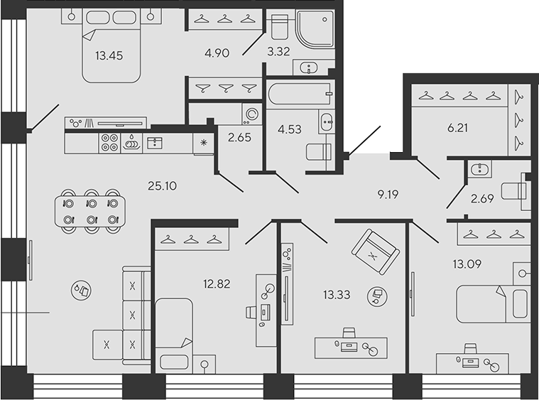 Планировка — BASHNI ELEMENT, 5-комн., 111 м²