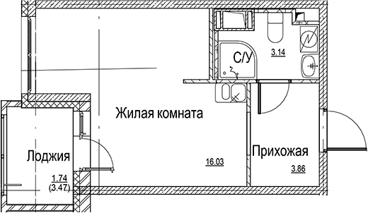 Планировка — ID Kudrovo II, Студия, 23 м²