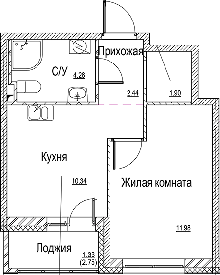 Планировка — ID Kudrovo II, 1-комн., 31 м²