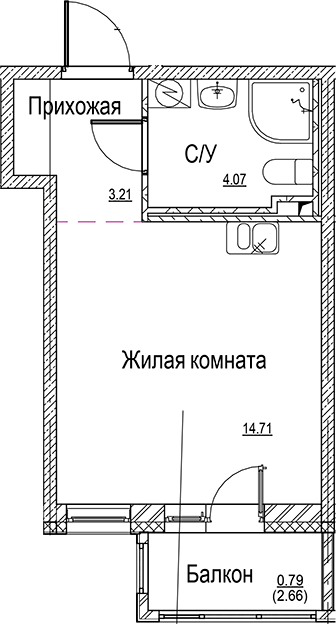 Планировка — ID Kudrovo II, Студия, 22 м²