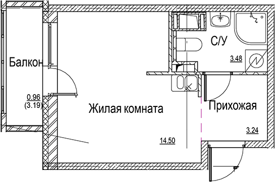 Планировка — ID Kudrovo II, Студия, 21 м²