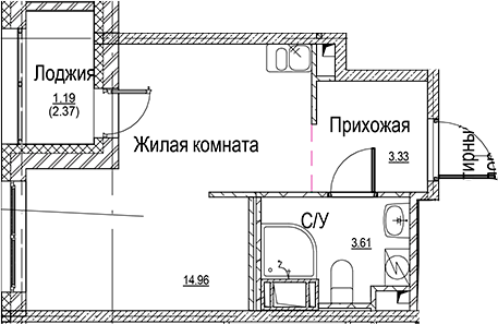 Планировка — ID Kudrovo II, Студия, 22 м²