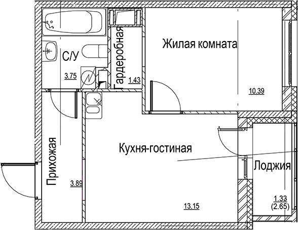 Планировка — ID Kudrovo II, 2-комн., 33 м²