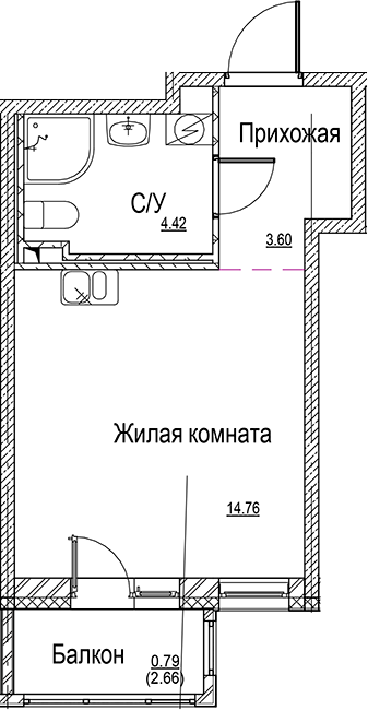 Планировка — ID Kudrovo II, Студия, 23 м²