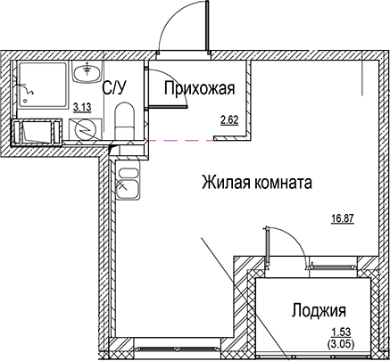 Планировка — ID Kudrovo II, Студия, 23 м²